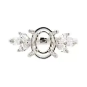 Oval 9x7mm Ring Semi Mount In 14k White Gold With Leafy Diamond Accent (29880)