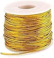 Gold Elastic Cords Stretch Cord Ribbon Metallic Tinsel Cord Rope for Craft Making Gift Wrapping 1 mm 20 Yards (Gold)