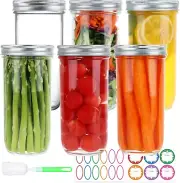 Wide Mouth Mason Jars 24 Oz 6 Pack Glass Canning with Airtight Lids Large Labels