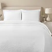 Superior 3 Piece Bedspread Set, Home Bed Decor, Decorative Bed Spread, 2 Pillow Shams, Medium Weight Blanket, Floral Matelasse Coverlet, Bedding Essentials, Enzy Collection, California King, White