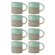 8PK Mikasa 390ml Wax Resist Glaze Coffee Mug Cup Clay Drinkware w/ Handle Green