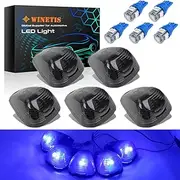 Smoke Roof Cab Marker Lights Top Clearance Running Light w/ 168 Blue LED Bulbs Aftermarket Replacement Compatible with 99-16 Ford F150 F250 F350 F450 F550 Super Duty Pickup Trucks SUV (Qty:5)
