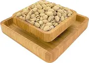 Penko Bamboo Pistachio Snack Bowl Double Dish Holder Bowl Pedestal and Sunflower Seed Nut Bowl with Shell Storage