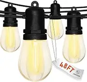 AMXGPT 50FT Festoon Lights Outdoor with 15 + 2 Spare Bulbs LED ，Shatterproof S14 LED Bulbs, Waterproof Festoon Lights for Garden, Party