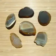 6 Mini Geode Ends Polished Agate Quartz Crystal Rock Slices Brown Gray Stone Mix