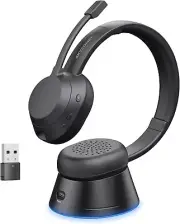 Bluetooth Wireless Headset with Mic for Work Noise Cancellation W Charging Dock