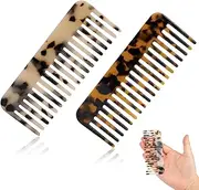 Mini Cellulose Wide Tooth Comb, 2 Pack Portable Hair Detangling Comb Small Leopard Pocket Comb No Handle Tortoise Hair Comb for Thick Curly Wavy Wet and Dry Hair