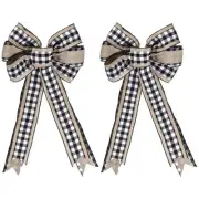 2 Pcs 20"x11" Large Wreath Bow Tree Top Bow Snowflake Ribbon Black/White Plaid 2