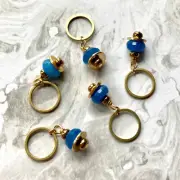 5 Pcs Knitting Stitch Markers Blue Chalcedony Gemstone & Brass Metal Handmade