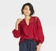 Knox Rose Women's Red V Neck Button Down Blouse Shirt S Small New