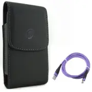For Samsung Galaxy S24 Ultra - 6ft USB Cable w Case Belt Clip Purple Type-C