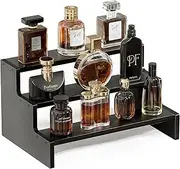 ProCase Wooden Cologne Organizer for Men, 3 Tier Perfume Organizer Display Risers, Mens Cologne Stand Holder Organizer, Cologne Shelf Rack for Fragrances Candles Cosmetics Cupcake Figure -Black