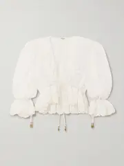 [Chloé] Chloé - Cropped Ruffled Broderie Anglaise Cotton-voile Blouse - White - FR 36 FR 36 White