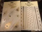 2 Sets Temporary Tattoo Body Jewelry Chain Links/ Peacock Feather accessory
