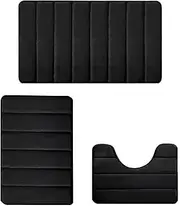 3 Pieces Bath Mat,Bathroom Rugs,Absorbent Bath Mat,Quick Drying Pads,Toilet Rug,for Home Bathroom,Quick Drying Non-Slip,Strong Absorbent,Safe and Comfortable (Black)