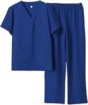 [Vaveren] Men Women Scrub Set Nursing Uniform, Work Clothing, Nurse Uniform Top Jogger Pants Nurse Costume for Esthetician Massaging