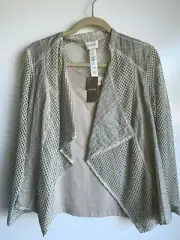 NWT $129 CHICO'S Drape Front All Over Mesh Pattern Putty Jacket Sz 1= US Sz 8