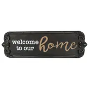 Willow & Silk Wooden 80cm Black 'Welcome To Our Home' Plaque Sign Wall Art/Decor