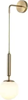KEFA Modern Glass Globe Battery Operated Wall Sconce, Minimalist Wireless Dimmable Wall Light Fixture with Adjustable Cord Brass Round Wall Mounted Wall Lamp, for Bedroom Living Room Bathroom Hallway(