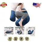 J-Shape Maternity Pillow for Pregnancy with Removable Cotton Cover - Dark Blue