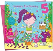 Twizler 5th Birthday Card For Girl with Cute Mermaid & Glitter - Fifth Year Old - Age 5 Card - Childrens Birthday Card - Girls Birthday Card - Happy Birthday Card