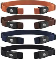 [Syhood] 4 Pieces Elastic Belt for Women No Buckle Buckless Belt Stretch Belt Invisible Elastic Belt Unisex for Jeans Pants