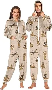 [Joisal] Snowflakes on Green Checkered Adult Pjs Onesie with Zipper Adult Onesies, Adult Pajamas Women Small, Yoga Poses Dogs German Shepherd, Medium