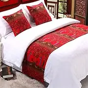 Fashion Bed Scarf Runner Bedspreads Bedding Scarves Bed Tail Towel Protection Decoration for Home Hotel Bedroom,Red-50X210cm for 150cm Bed