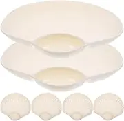 PRETYZOOM 6pcs Chip and Dip Serving Set Shell Shape Serving Dishes Plastic Serving Platter Dumpling Plate with Sauce Compartment Japanese Dip Tray for Sushi Taco Snack