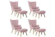 Oikiture 4x Armchair Lounge Chair Ottoman Accent Armchairs Fabric Sofa Pink