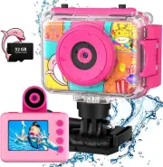Kids Camera, Waterproof Kids Digital Camera, Children Selfie Camera with 180°Fli