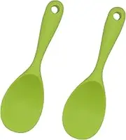 Silicone Rice Paddle Spoon Set of 2,Non Stick Heat Resistant to 446°F Strong Steel Core,Kitchen Gadget,Dishwasher Safe,Works for Rice,Mashed Potato or More (Green)