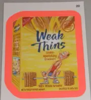 WACKY PACKAGES SERIES #9 - WEAK THINS CRACKERS - RED-PINK BORDER - STICKER #20