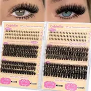 calphdiar Cluster Lashes with Bottom Lashes Individual Cluster Fluffy Individual Eyelashes 60D+80D+100D+120D Thick Lash Clusters 12-18mm with Bottom Eyelash Clusters DIY D Curl Lash Extensions at Home