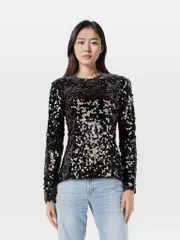 Black Sequin Long Sleeve Top