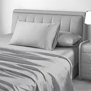 Luxton 1000TC Egyptian Cotton Bed Sheet Set Queen Size Light Grey Color 40cm Deep Pocket Breathable Silver Cotton Sateen Full Sheet Sheet 4PCS Set with Flat Sheet (Queen Size, Light Grey)