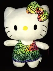 NWT SANRIO HELLO KITTY LRG 14" FIESTA GLITTER PLUSH RAINBOW CHEETAH PRINT DRESS
