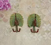 Flying Peacock Design Wall Hook Pair Brass Cockatoo Bird Cloth Wall Hanger CA367
