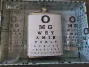 Wink Black & White Flask and 2 Shot Glasses 3.5"Tall Gift Set Novelty Funny Hip