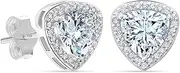 [LeCalla] 925 Sterling Silver CZ Triangle Stud Earrings for Men | Trillion Cut Halo Stud Earring | Men's Cubic Zirconia Halo Stud Earrings 10MM, Sterling Silver, Cubic Zirconia
