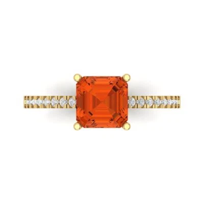 2.7Ct Asscher Cut Red Gemstone Solid Gold Engagement Promise Statement Ring
