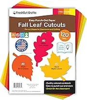 120 Pieces Fall Leaf Paper Cutouts with IDEA Guide, 2-Sided US Made Card Stock Punch Out Maple, Oak, and Birch Leaves for Bulletin Boards, Classroom Decor, Autumn Crafts, DIY Scrapbook, and Posters