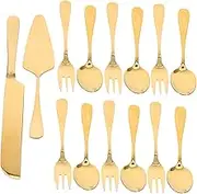 Mikinona Cake Cutting Tools 14pc Set Forks Spoons for Baking Wedding Desserts Stylish Design