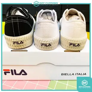 FILA 白黑 米色 韓風 餅乾鞋 鞋頭 壓紋 刺繡 小LOGO 休閒 帆布鞋 小白鞋