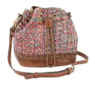 Patricia Nash Boucle Civetta Drawstring Bag Pink NWT Crossbody Bucket Purse