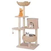 Costway Sisal Cat Tree Cat Scratching Post Private Cat Condo w/Dangling & Soft Cushion Beige