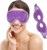 Ice Eye Mask Reusable 2 Pcs Ice Pack for Eyes,Hot Cold Compress Gel Bead Cooling Eye Mask for Puffiness/Dark Circles/Eye Bags/Dry Eyes/Headaches/Migraines/Stress Relief (Purple)