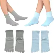 [Pursuestar] 2 Pairs Cotton Five Finger Socks Fuzzy Cuff Socks Split Toe Socks Soft Fluffy Winter Warm Comfy Socks for Women Girls