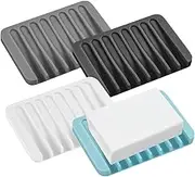 4 Pack Anti Slip Silicone Soap Holders, Self Draining Silicone Soap Dishes, Soap Tray for Bathtub Sink Deck (Blue+Grey+White+Black)