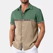 Men's Shirt Linen Shirt Summer Shirt Beach Wear Plain Vacation Casual Navy Blue Brown Khaki Army Green Short Sleeve Lapel Summer Spring Summer Clothing Appare